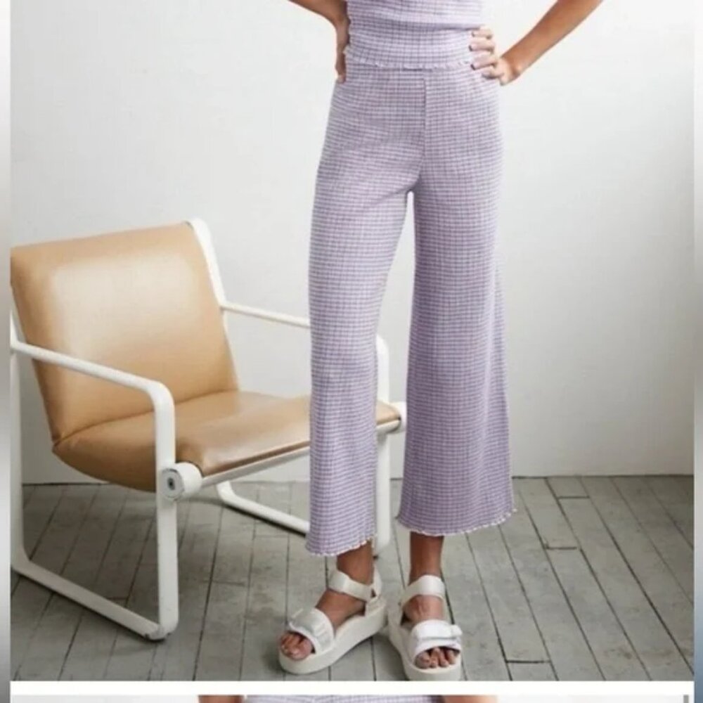 Aritzia Lavender Check Wide Leg Pants